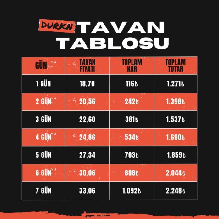 ⭐Durukan Şekerleme 68LOT (1.156₺) paya göre tavan tablosuHisse Sohbet