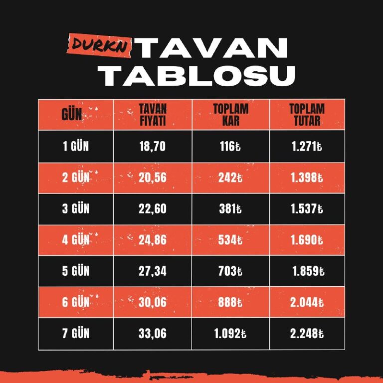 ⭐Durukan Şekerleme 68LOT (1.156₺) paya göre tavan tablosuHisse Sohbet